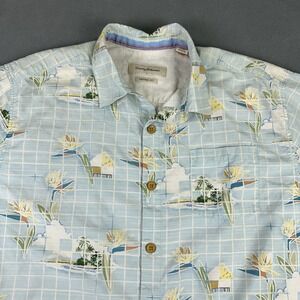 Tommy Bahama Shirt Mens XL Blue Silk Floral Hawaiian Camp Beach Travel Button Up